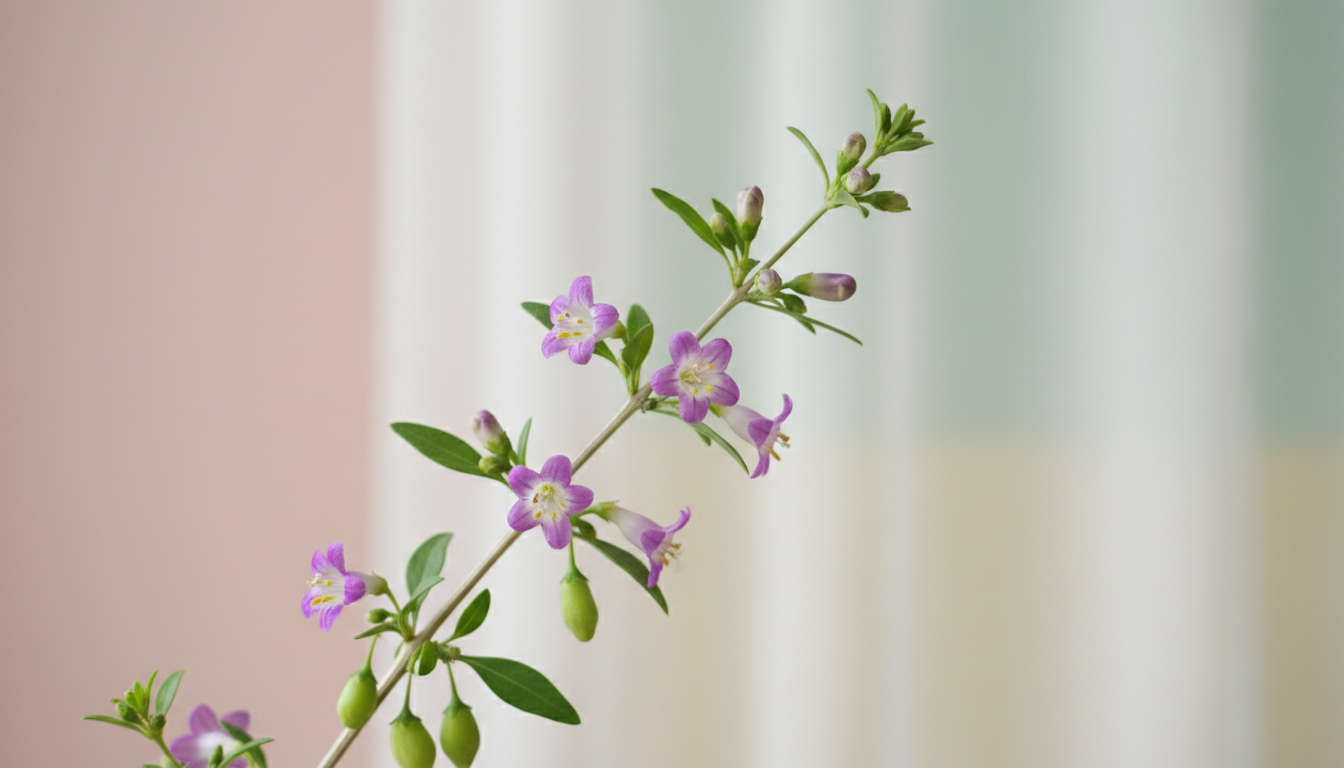 Дереза обыкновенная (Lycium barbarum), крупный план цветущей ветки