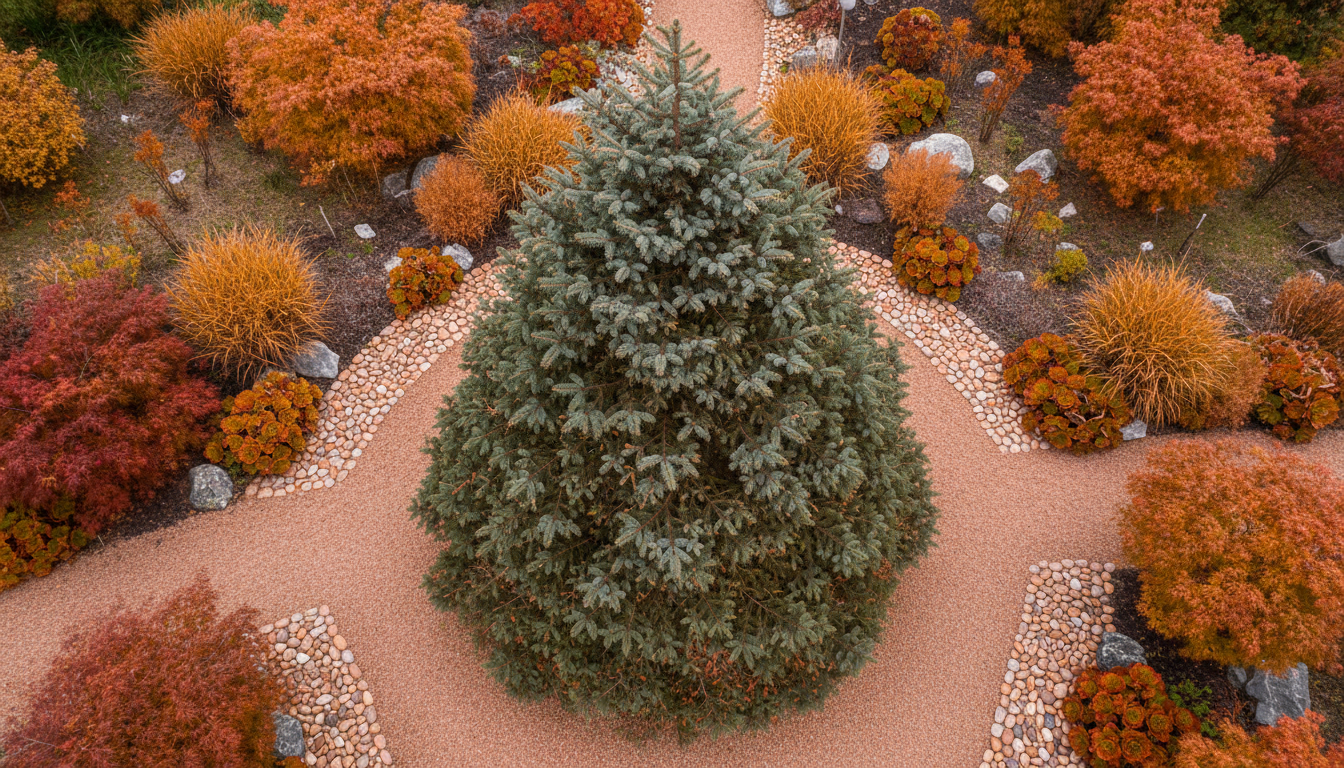 Ель Шренка (Picea schrenkiana), как взрослое дерево в ландшафтном саду