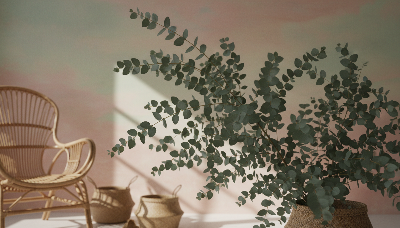Эвкалипт комнатный (Eucalyptus gunnii), в интерьере в стиле бохо