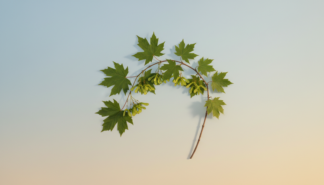 Клён полевой (Acer campestre), на фоне неба с плодами на ветвях