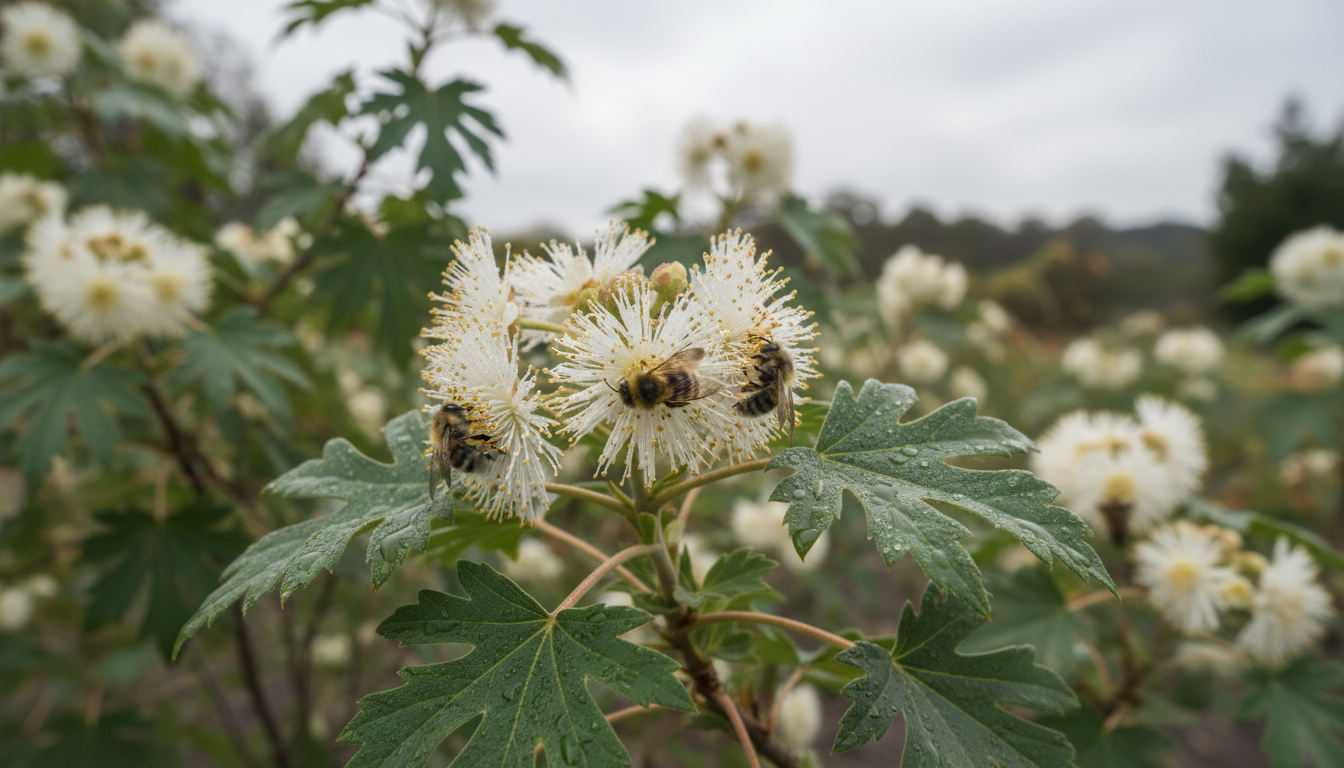 Невиусия Клифтона (Neviusia cliftonii), в цветении на солнечном участке