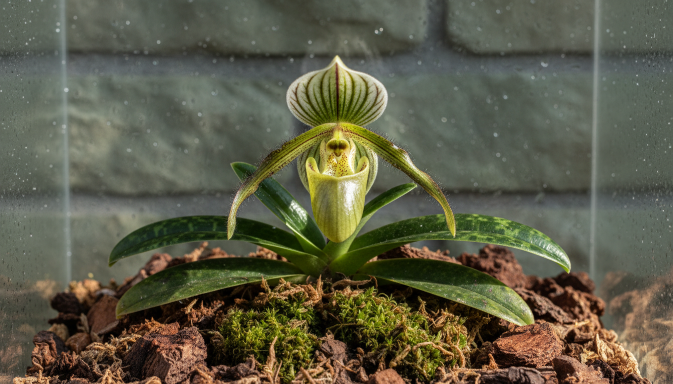 Пафиопедилум малипоанский (Paphiopedilum malipoense), в комнатном орхидариуме