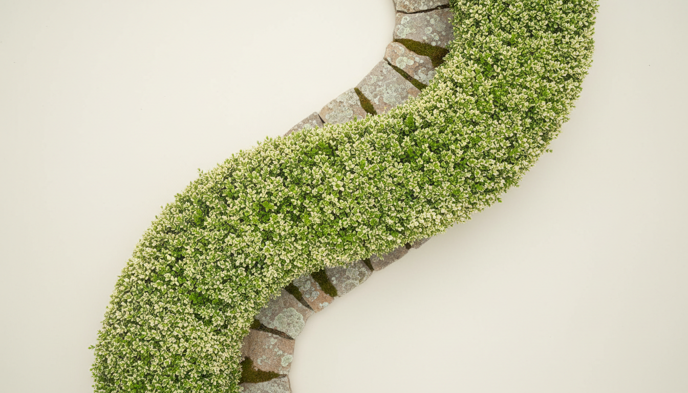 Пентахондра низкая (Pentachondra pumila), как формованная изгородь вдоль каменной дорожки